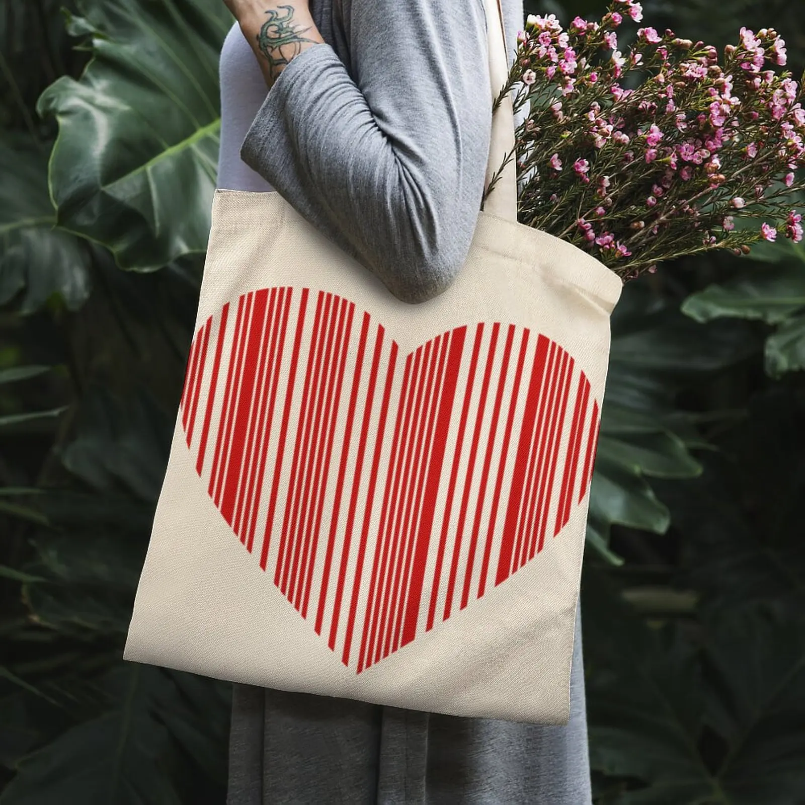 

Barcode Love Tote Bag White Canvas Bag Art School Custom Logo