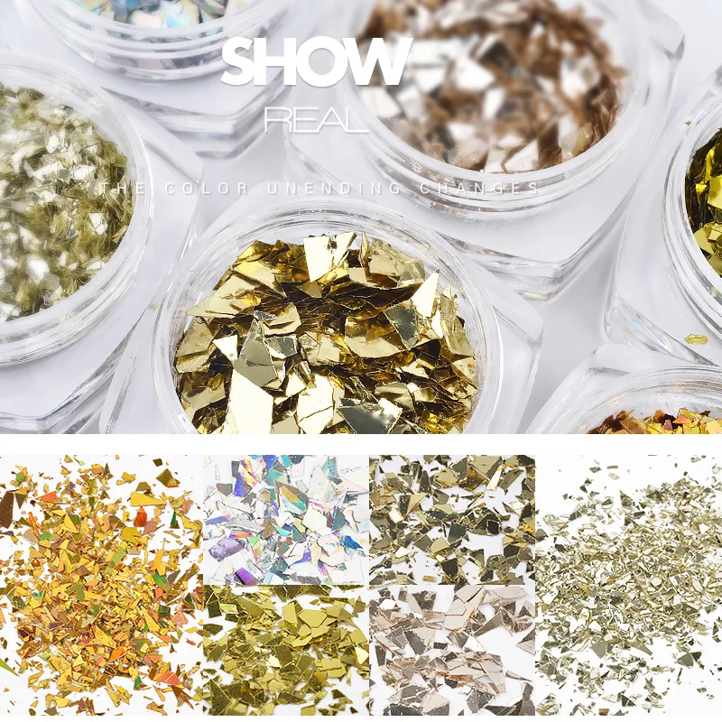 

Tin Foil Silver Gold Korean Decor Spangle Nail Stickers Pendant Sequin Rhinestone Box Nail Decoration Manicure Tools Nail Powder