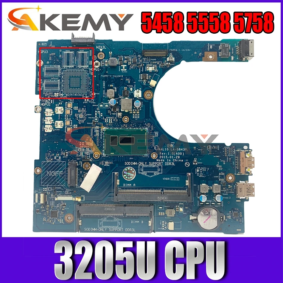 

CN-0NRNP9 NRNP9 для Dell INSPIRON 5458 5558 5758 Материнская плата ноутбука AAL10 LA-B843P REV: 1,0 (A00) celeron3205U материнская плата 100% тест