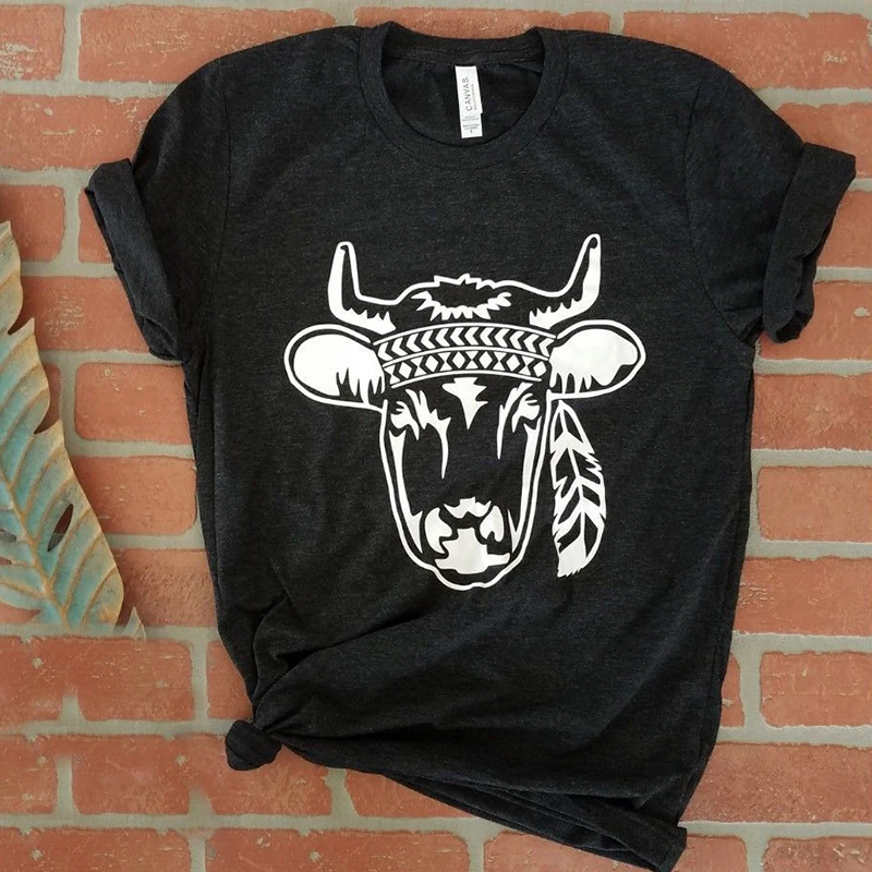 Футболка с коротким рукавом и принтом в виде коровы | Женская одежда