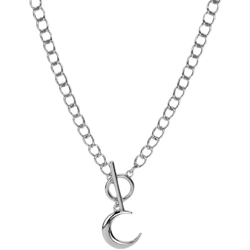 

LOVOACC Temperament Metallic Moon Toggle Clasp Pendant Necklace for Women Vintage Geometrical Chunky Chain Necklace Jewellery