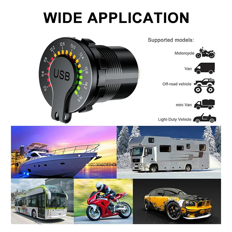 

3.0 Dual USB Car Charger Fast Phone Charger With Voltage Display Voltmeter For 12-24V Car Boat Motorcycle Car Charger Socket