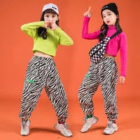 kid hip hop clothing mock neck crop top long sleeve t shirt zebra print streetwear jogger pants for girls dance costume clothes