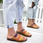Сандалии женские в стиле ретро, повседневные босоножки на танкетке, с открытым носком, в стиле пэчворк, пляжные тапочки, сланцы, летняя обувь