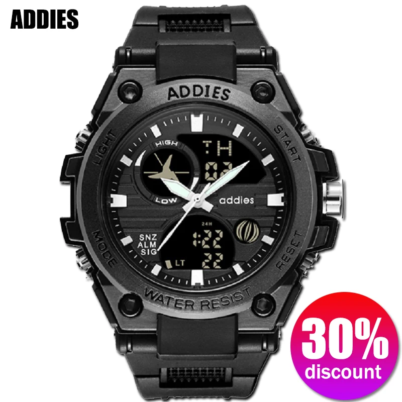 Addies Для мужчин часы водоустойчивые на глубине до 50 м ЖК дисплей цифровой застежка