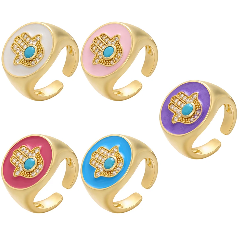 

ZHUKOU Trendy Opening Rings For Woman Dripping oil enamel palm women rings CZ crystal Wedding Party Sexy Ring wholesale VJ161