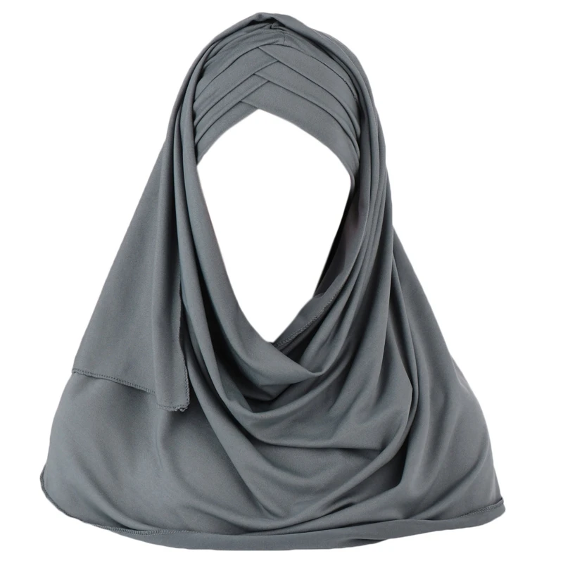 

Milk Filer Solid Color 2In1 Turban Hat Instant Scarf Muslim Hijab Cap Head Wrap 649C
