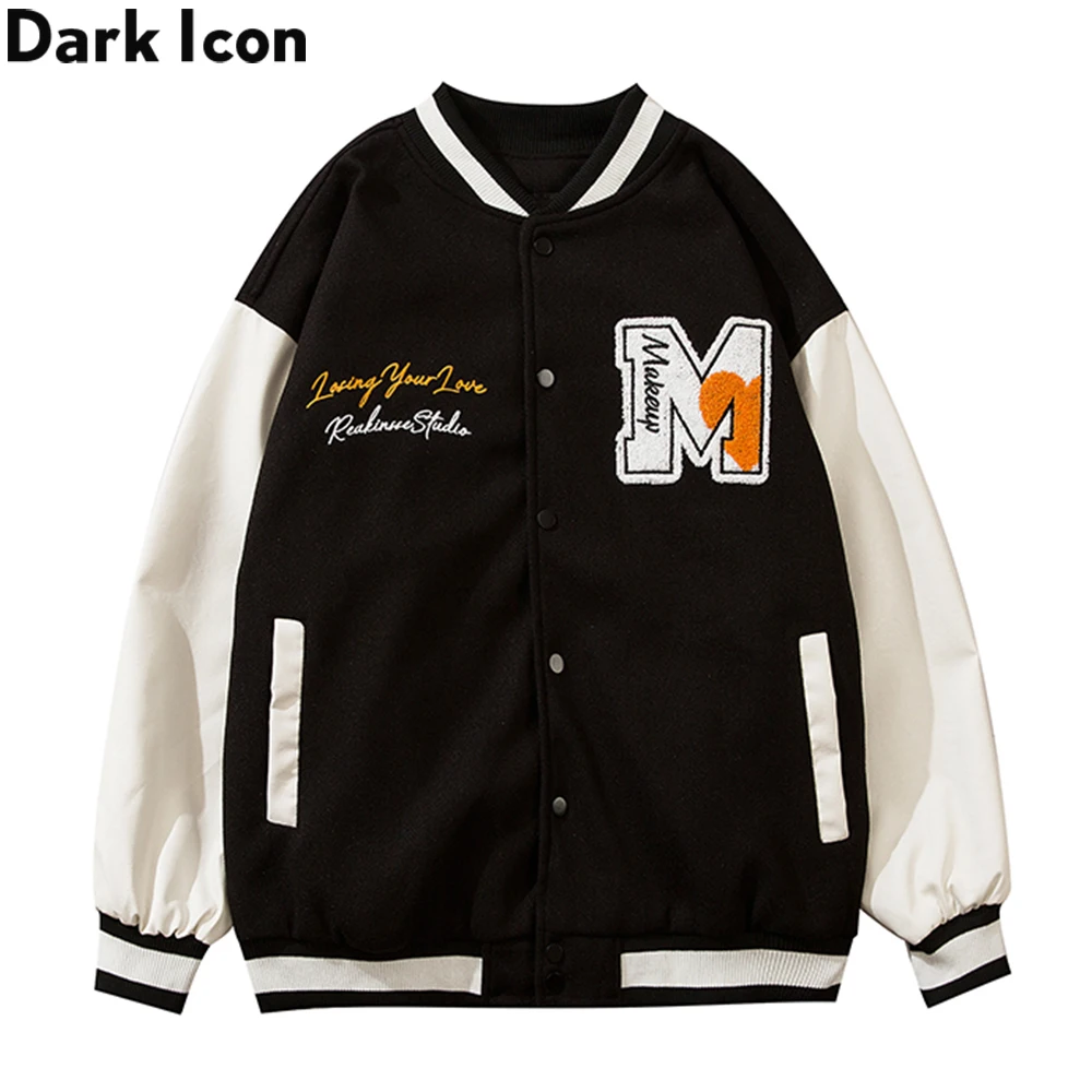 

Dark Icon Autumn Embroideried Baseball Jacket Men Women Autumn Woolen Material High Street Men's Jackets Couple Clothes