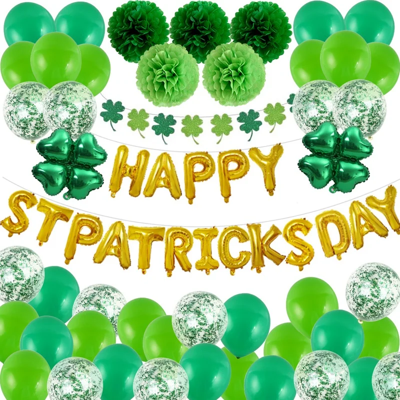 

1set Happy St. Patrick's Day Aluminum Foil Balloons Banner Latex Letter Balloons Birthday Party Decoration Kids Supplies