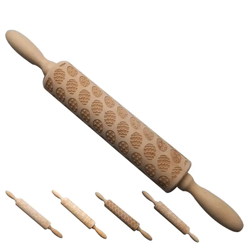 

Rolling Pin Creative Patterns Wooden Dough Roller Kitchen Baking Roller