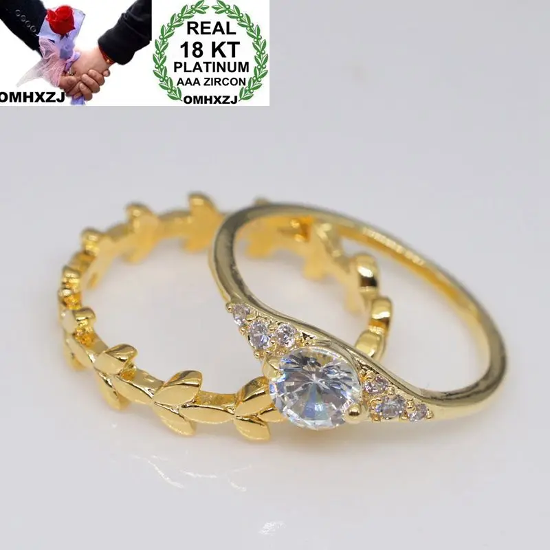 

OMHXZJ, оптовая продажа, Европейская мода, женское, для вечеринки, свадьбы, подарок, цветочные листья, белый циркон AAA, 18KT, желтое золото, кольцо ...