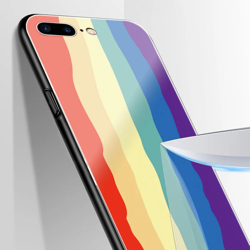 

Rainbow Case For iPhone 11 12 XS XR X Pro Max SE 2020 8 7 6S 6 Plus Tempered Glass Cover