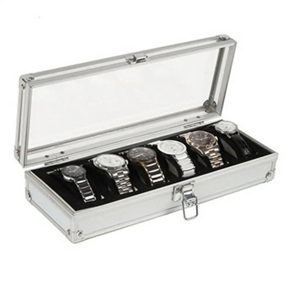 

80% Hot Sale metal box Watch storage box Aluminum Alloy Case Useful 6/12 Grid Watches Aluminium Alloy Display Storage Box Case