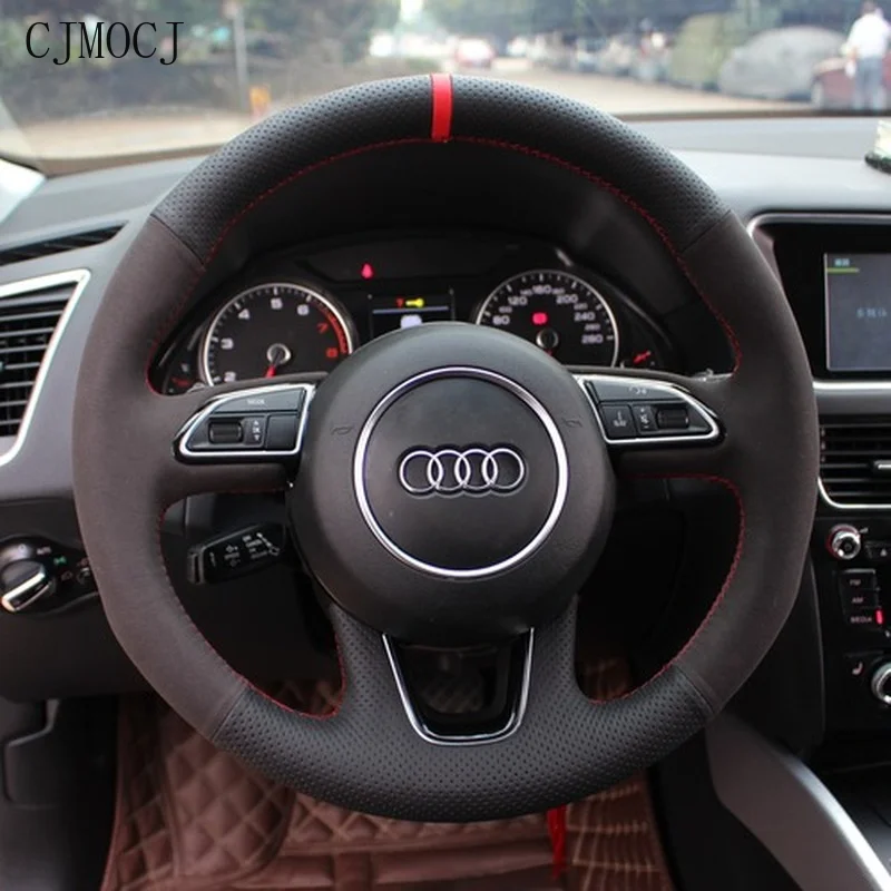 

For Audi 2018 A4L/A6L Q3 Q5 Q7 A3 Customized Leather Suede Hand-sewn Steering Wheel Cover Car Assessoires Interior for Women