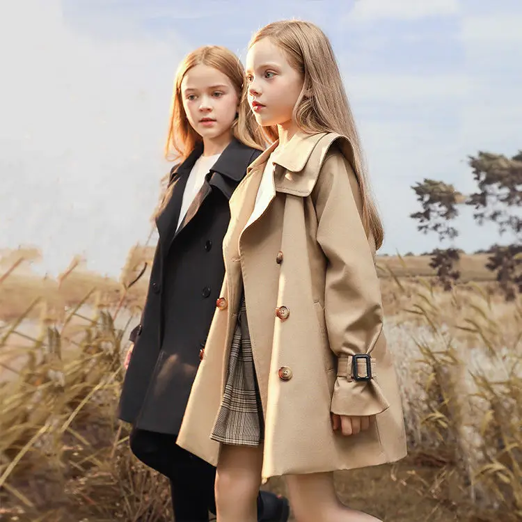 

Autumn boys girls fashion long trench jackets unisex turn-down collar loose coats Windbreaker Children Overwear Sashes Clothes