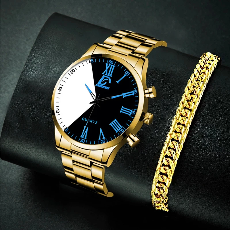 

montre homme Fashion Men Minimalist Creative Two-color Splicing Watches Men Business Stainless Steel Gold Bracelets Quartz Watch