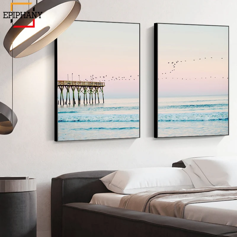 Современное пляжное искусство с принтом океана Настенный декор для спальни