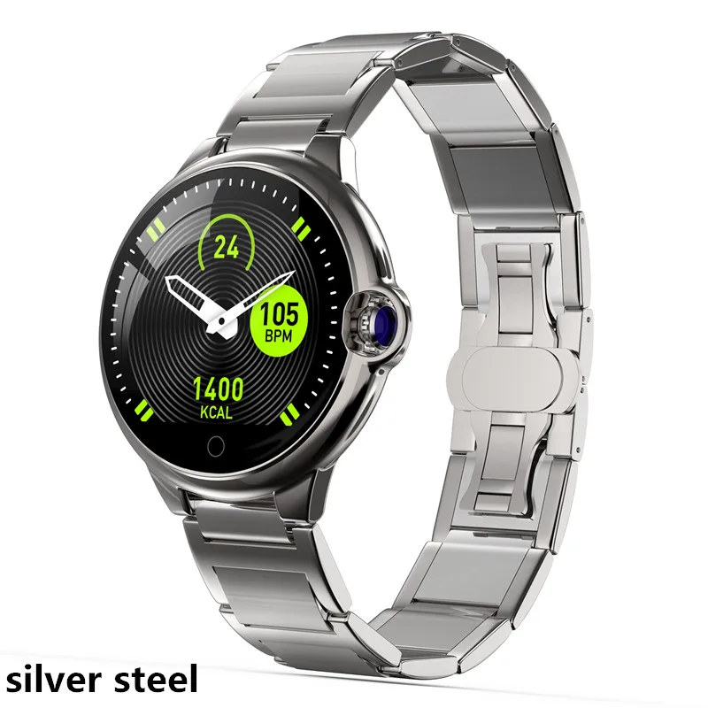 silver steel AMYNIKEER Смарт-часы DR88 деловые умные часы Мониторинг Артериального Давления пульса 2.5D гиперболический экран долгий срок службы батареи - Цвет: silver steel