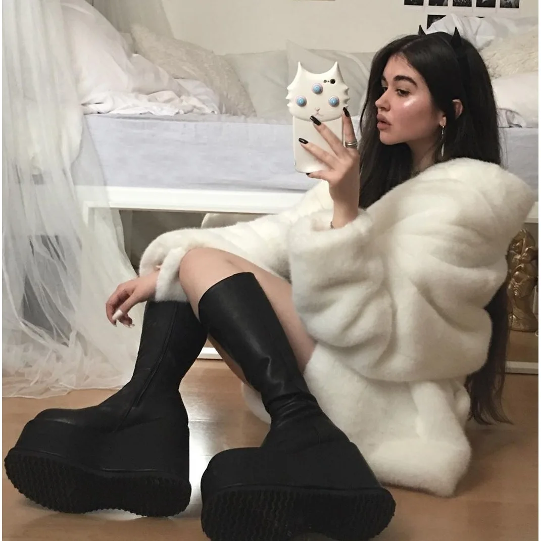 New Winter Solid Thickened Imitation Fur Coat Long Sweater Coat