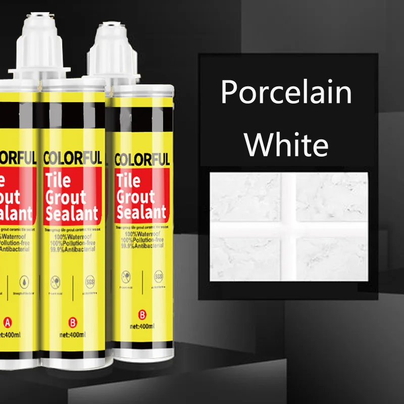 Porcelain white 1 шт 400 мл 24 цвета двухкомпонентная керамическая Гибкая эпоксидная плитка затирка для наполнения швов и стыков - Цвет: Porcelain white