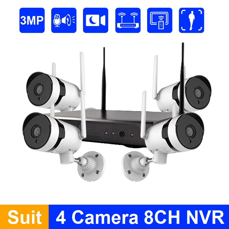 

Комплект видеонаблюдения 3 Мп, беспроводная камера безопасности с функцией поворота и наклона, уличный сетевой видеорегистратор 4 канала, н...