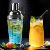 4001000ml glass fruit juice snow grams cup stainless steel scale cocktail shaker champagne wine beverage mixer bar tool