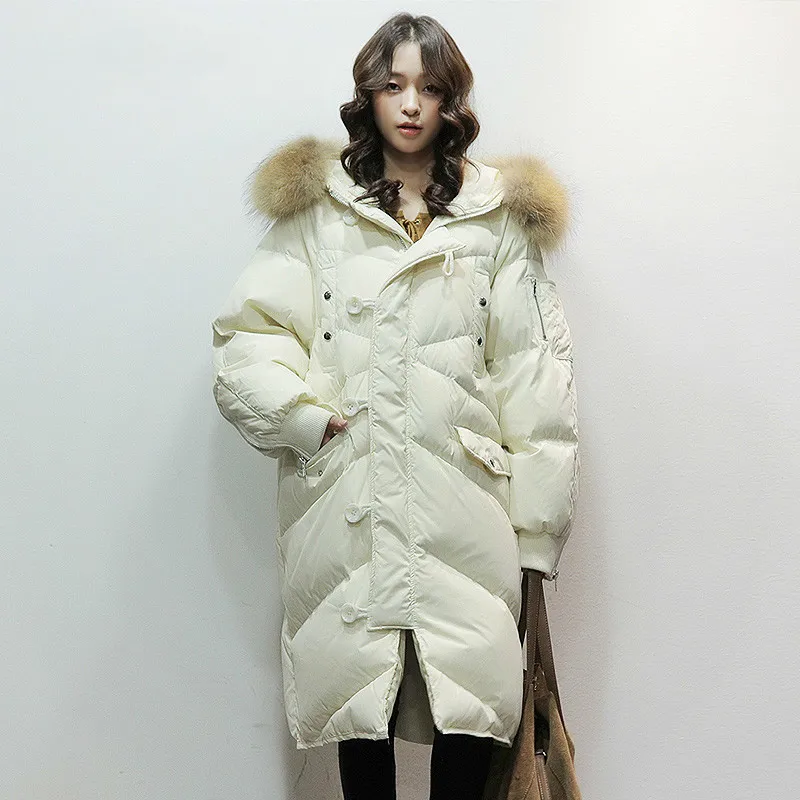 Jacket Down Women's Winter Coat Women Oversize Long Coat Large Fur Collar Korean Duck Down Coat Doudoune Femme KJ1027