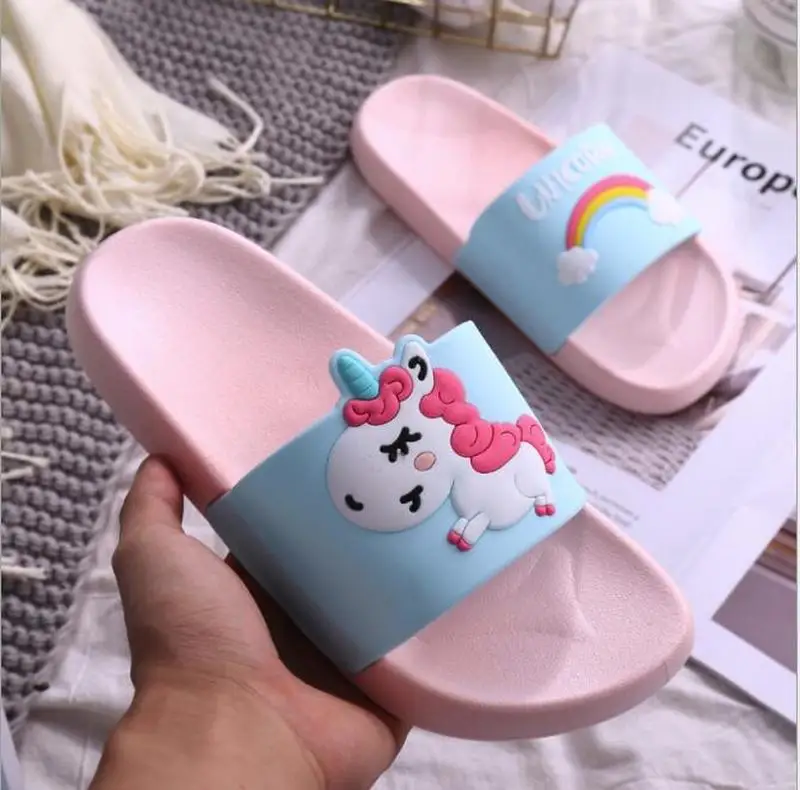 Тапочки с радужным единорогом для мальчиков и девочек Летняя детская пляжная