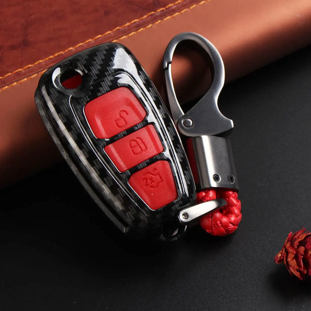 Автомобильный чехол для ключей с 3 кнопками из углеродного волокна защитный Ford