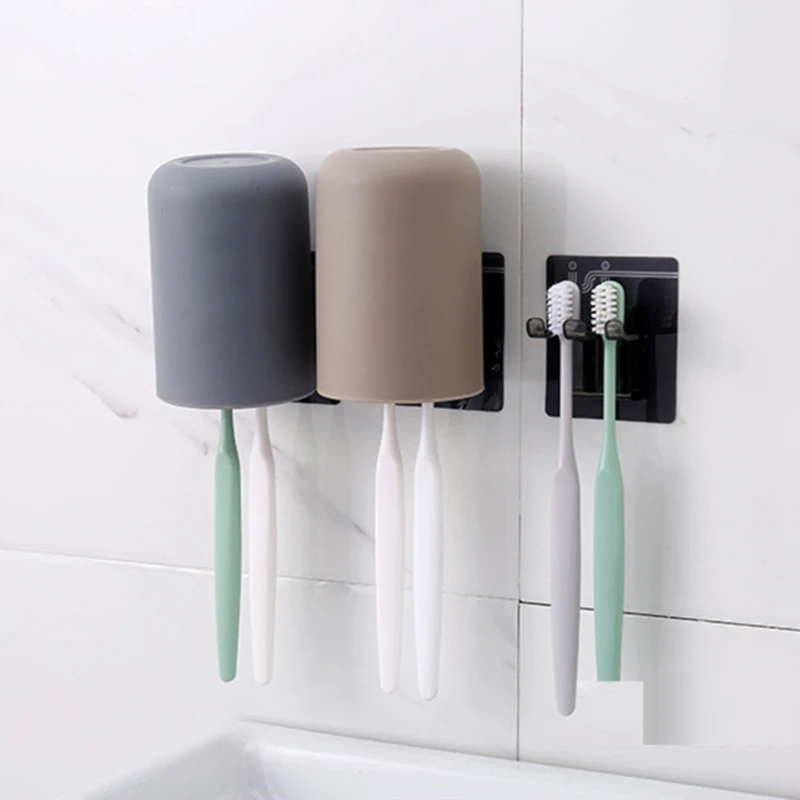 

Punch-Free Plastic Toothbrush Holder Wall-Mounted Storage Rack Toothbrush Dispenser Bathroom Organizer Accessories Tools