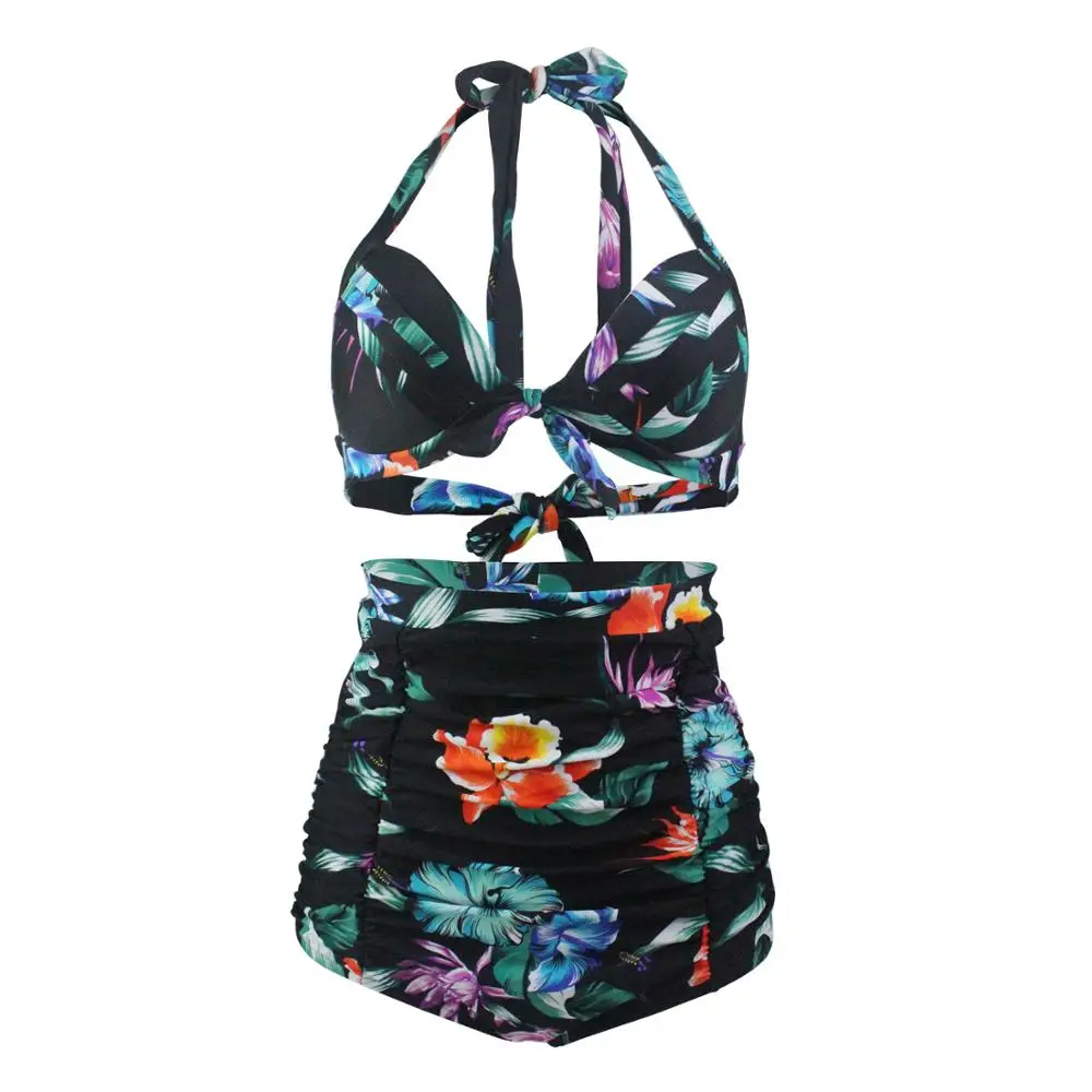 Винтажные бикини 50s элегантные женские купальники с высокой талией рюшами