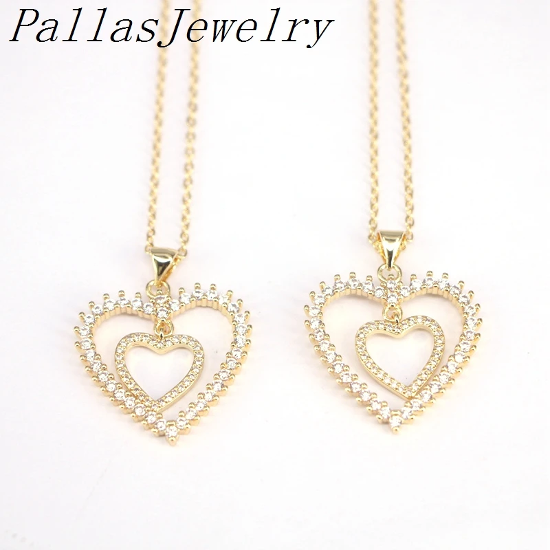 

10Pcs, CZ Micro Pave Charm Pendant, Gold Color Heart Charm Necklace, Cubic Zirconia, Charm Jewelry