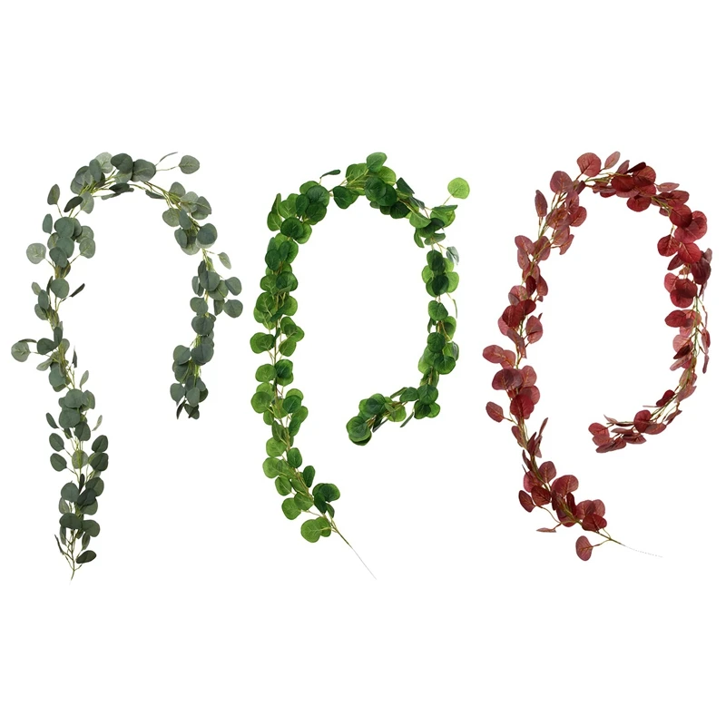 

3Pcs Artificial Eucalyptus Garland Faux Eucalyptus Vines Handmade Ivy Leaves Greenery Wedding Backdrop Arch Wall Decor