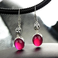925 sterling silver oval natural stone red garnet crystal drop earrings jewelry party jewellery fine jewelry for women