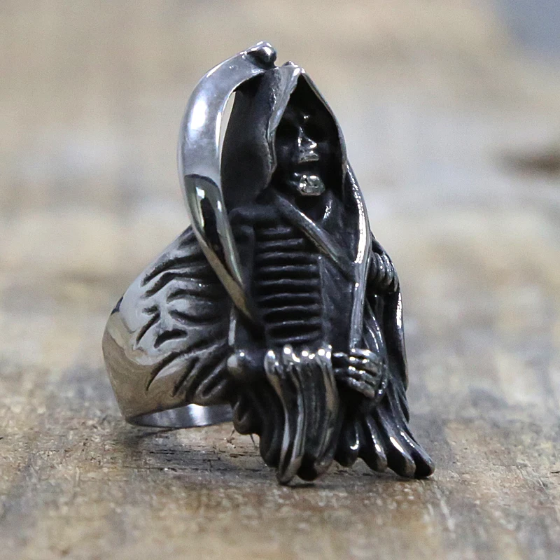 Властное готическое кольцо черепа мрачного Жнеца мужское из нержавеющей стали
