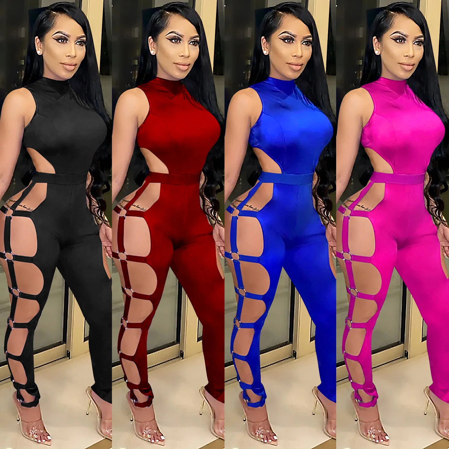 New Fashion Women's Sexy Hollow Out Nightclub Tight Backless Jumpsuit Women