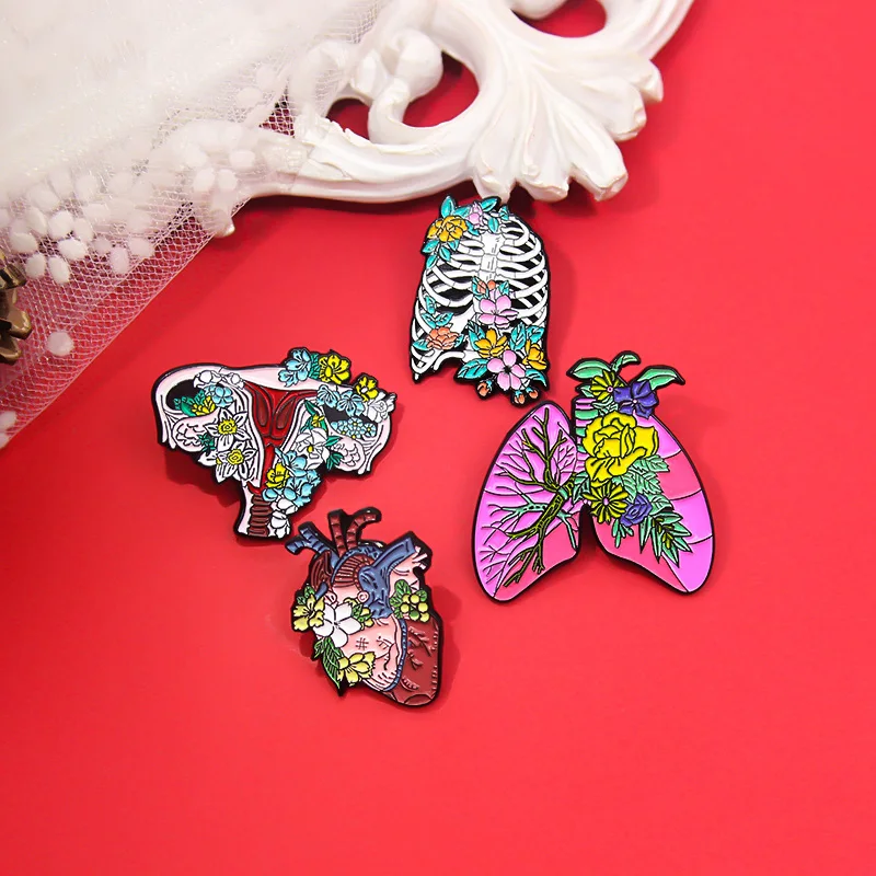 Брошь для анатомии эмалированная булавка в виде органа сердца легких матки кости