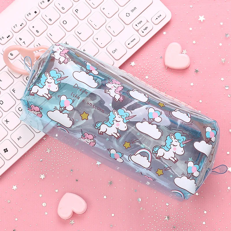 Прозрачный чехол для карандашей с единорогом вместительный школьный пенал на