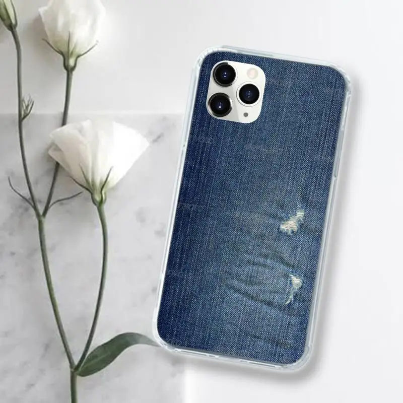

Jeans Textile Blue Cloth Phone Case Transparent for iPhone 11 12 mini pro XS MAX 8 7 6 6S Plus X 5S SE 2020 XR