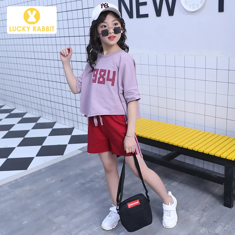 Повседневная Свободная футболка и штаны для девочек комплекты одежды из бутика