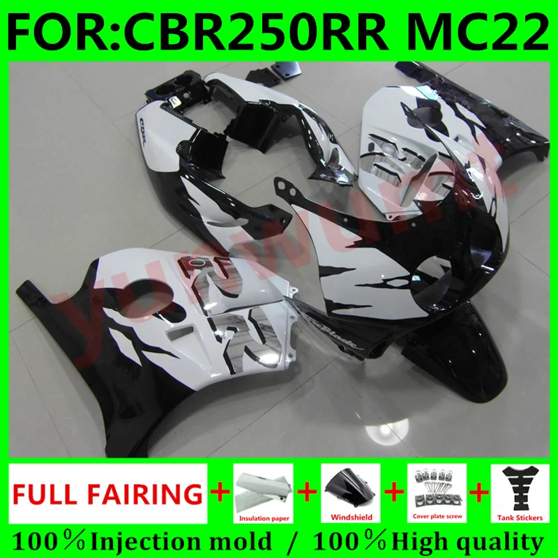 

Motorcycle Fairings Kits for Honda Cbr250rr 1990 - 1994 NC22 CBR 250 RR MC22 CBR250 RR 1993 Full Bodywork Fairing black white