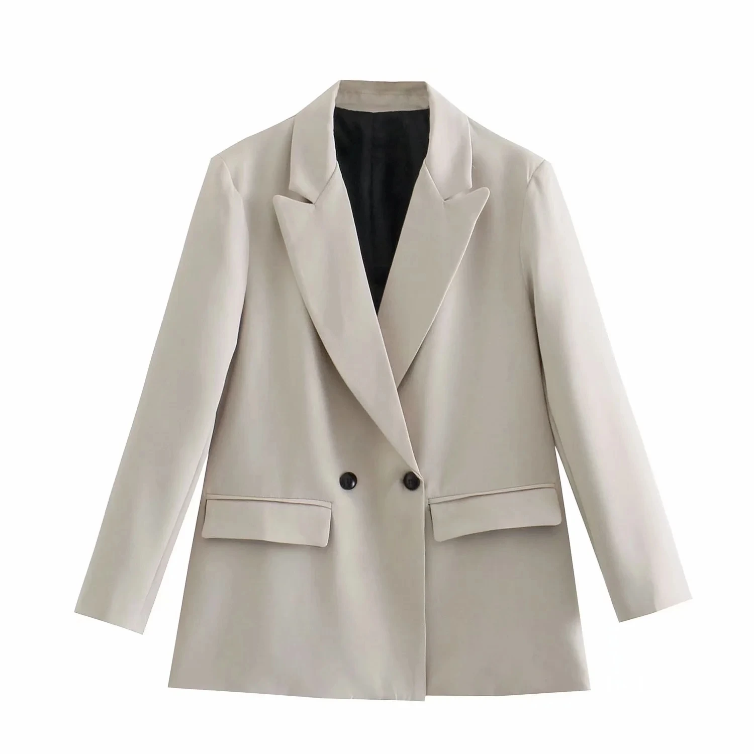 

Женский винтажный двубортный пиджак, однотонный свободный офисный пиджак с двумя карманами, универсальный модный костюм для весны и осени
