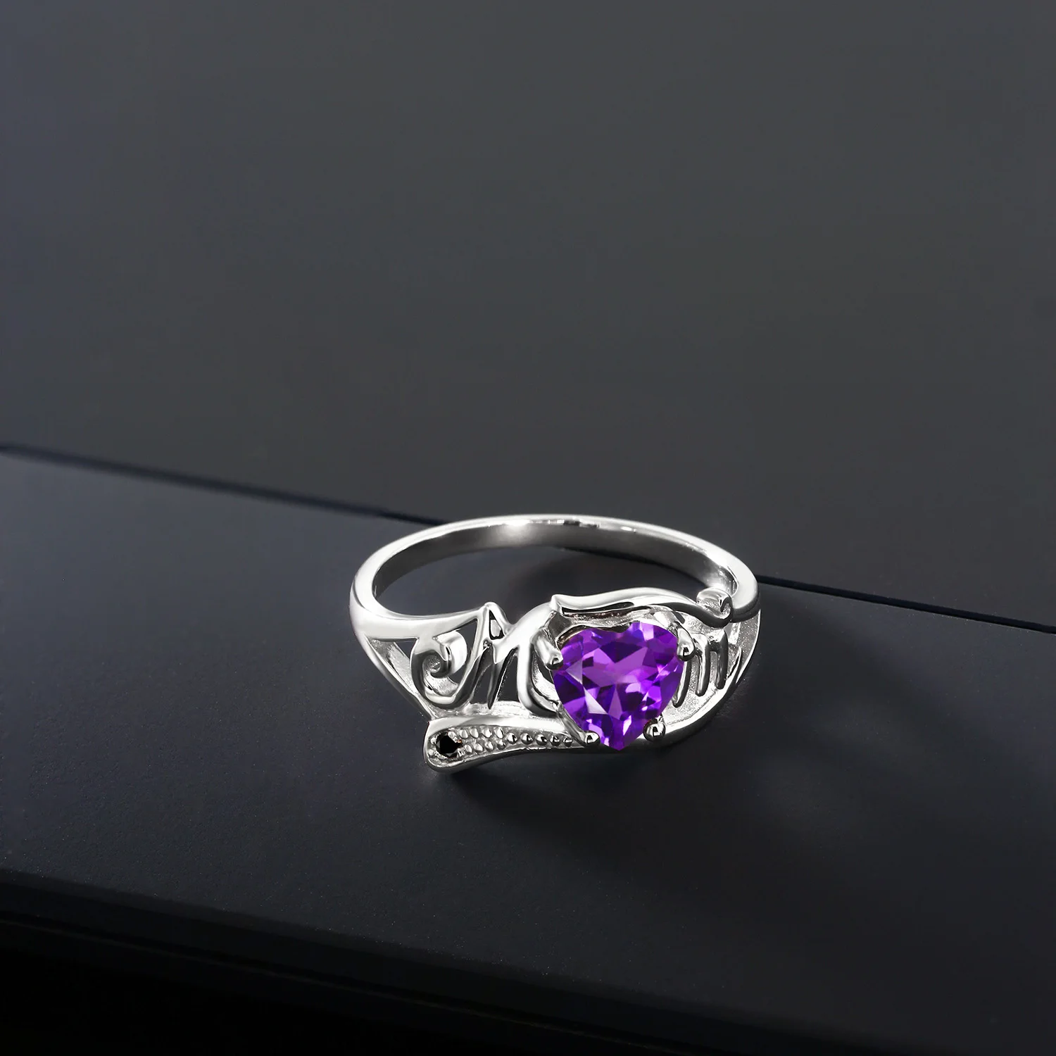 GemStoneKing естественная форма сердца аметист и черный бриллиант кольцо для матери