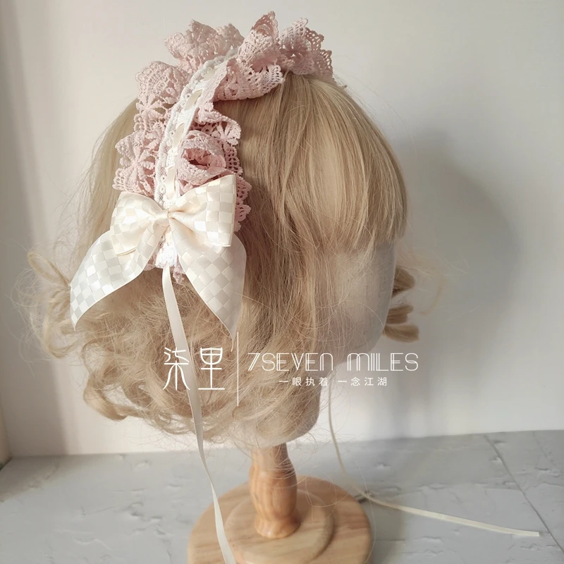

Повязка на голову телесного розового цвета головной убор в стиле "Лолита" Милая заколка для волос кружевной бант Повседневная Универсальна...