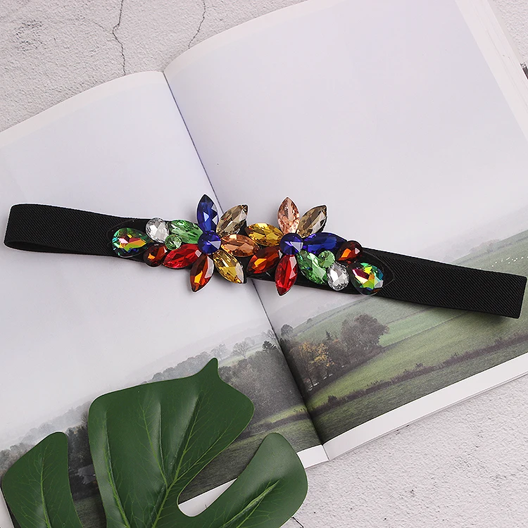

2020 Spring Design Women Waist Belt Luxury Colorful Rhinestone Waistband Flower Crystal Gem Corset Belt Strech Strap For Dress