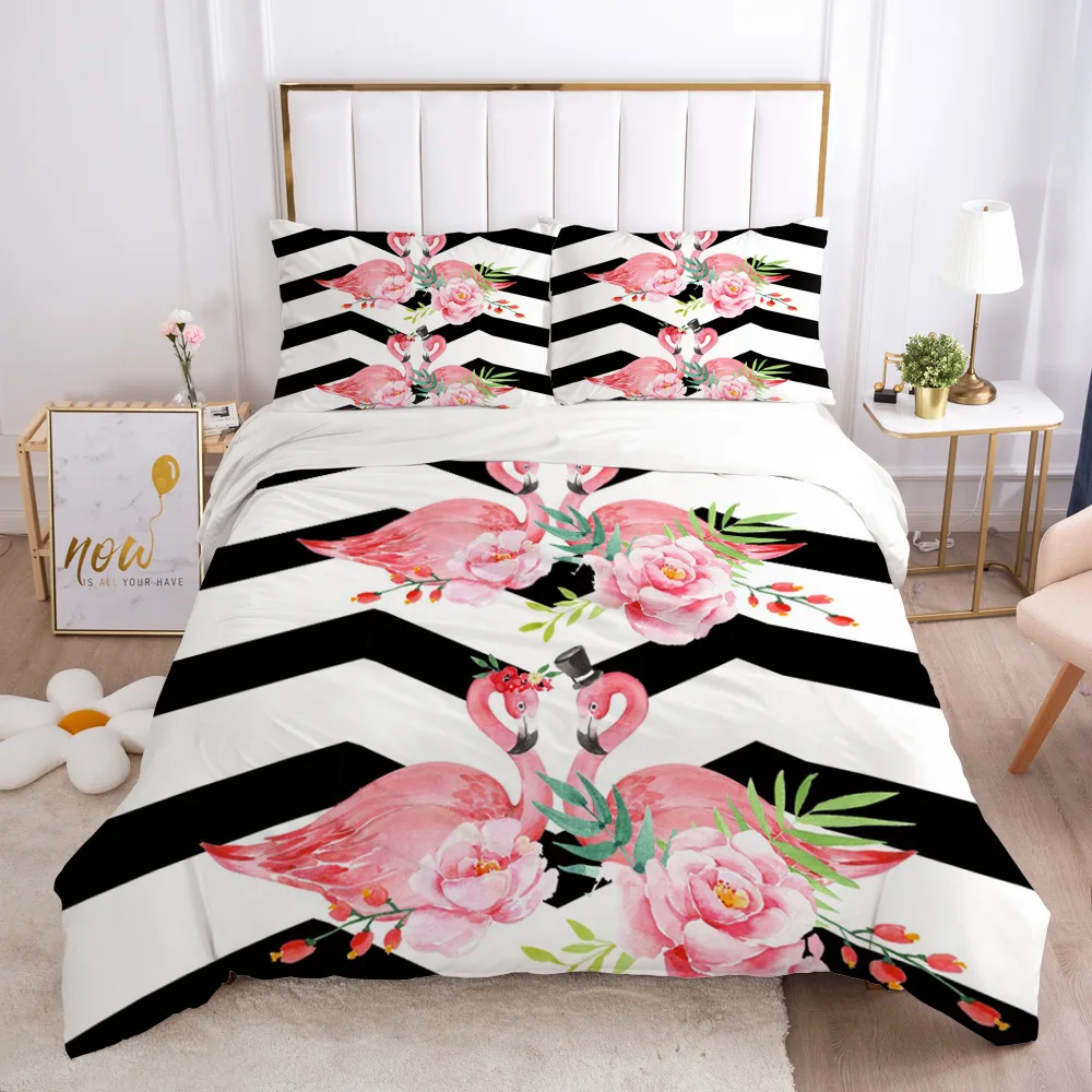 

HD Digital Print Flamingo Bedding Sets Duvet Cover+ Pillowcase 2/3pcs Twin Queen King bed set US/AU/EU size 11 style