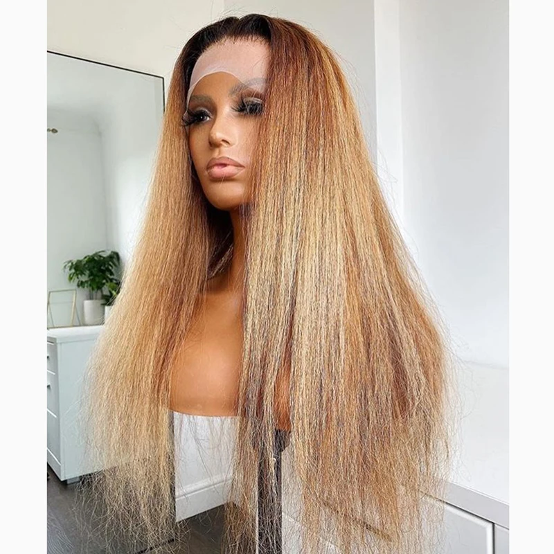 Прямой длинный парик Yaki Remy Ombre 1B27 13 × 6 из человеческих волос с U-образной вставкой