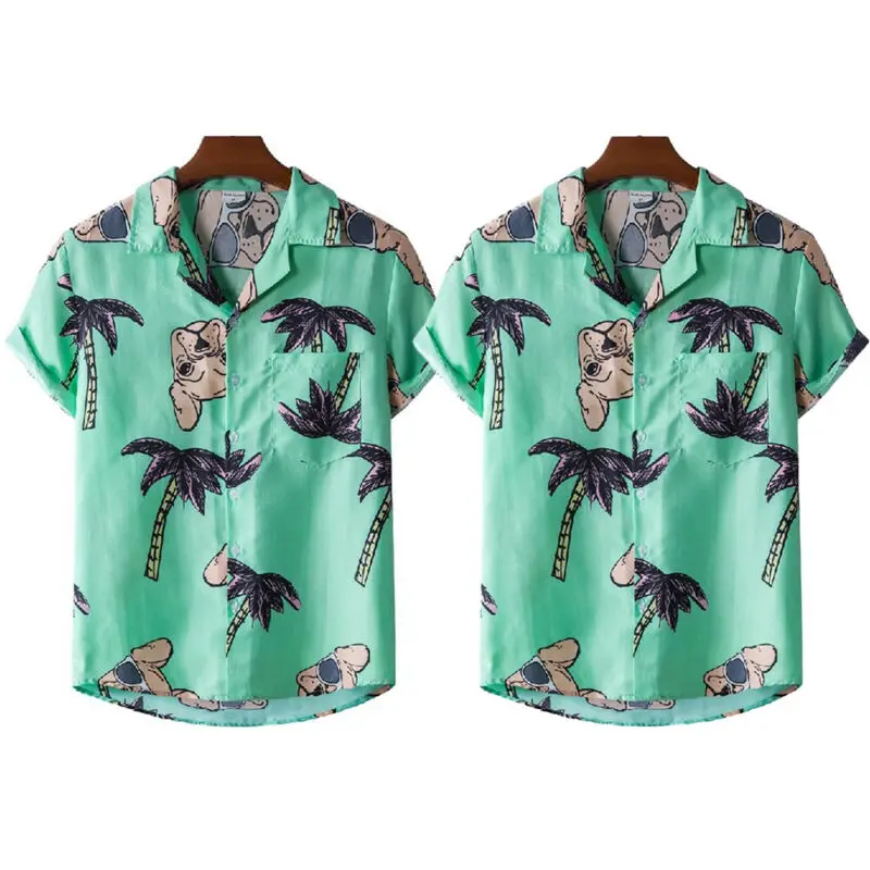 

Mens Short Sleeve Hawaiian Shirt Summer Beach Palm Blouse Casual Loose Fancy Top