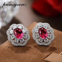 pansysen 100 real 925 sterling silver simulated moissanite ruby gemstone ear stud earrings for women fine jewelry drop shipping