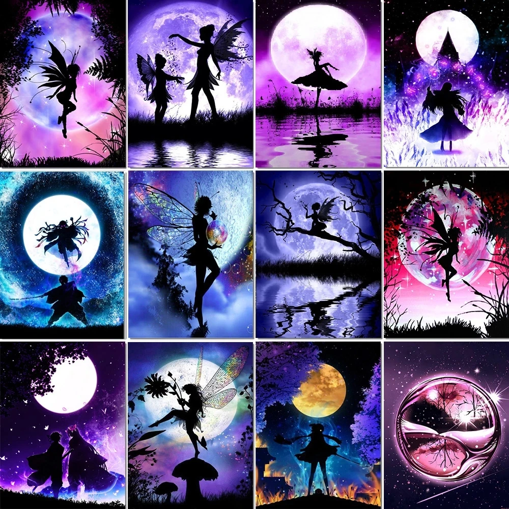 

Full Diamond Painting "Butterfly Fairy" Square Diamond Embroidery Cartoon Moon Mosaic Picture Holiday Gift Decoration Painting